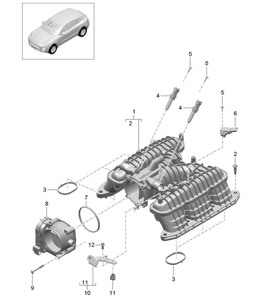 Distribuidor de aire de admisión / Adaptador de válvula de mariposa (Modelo: CTMA,CTM, CTLA,CTL, DCNA,DCN, DHKA,DHK) 95B.1 Macan 3.0L / 3.6L 2014-18