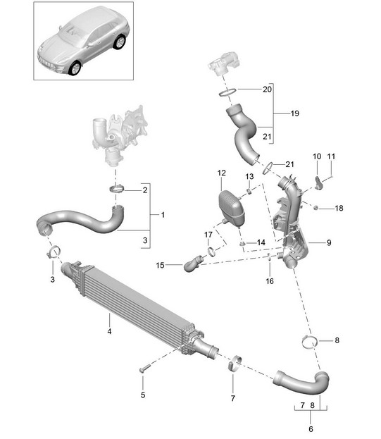 Intercooler/tubo di pressione (modello: CNCC,CNC, CYNA,CYPA, CYP,CYNB) 95B.1 Macan 2.0L 2014-18
