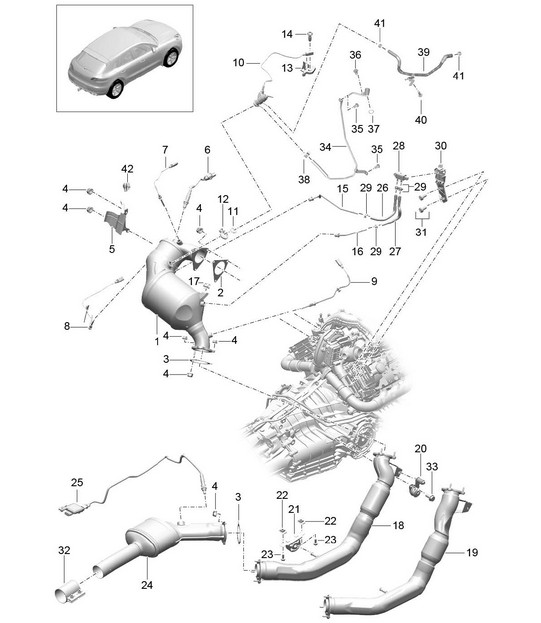 Exhaust system / Exhaust pipe / with: / Catalytic converter / Diesel particulate filter / Control line (Model: CTBA,CTBB, CTBC) 95B.1 Macan 3.0L Diesel 2014-18