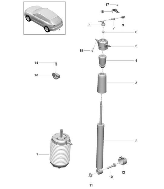 Air spring / Suspension strut, complete (PR:1BK) 95B.1 Macan 2014-18