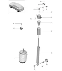 Muelle neumático / Puntal de suspensión, completo (PR:1BK) 95B.1 Macan 2014-18