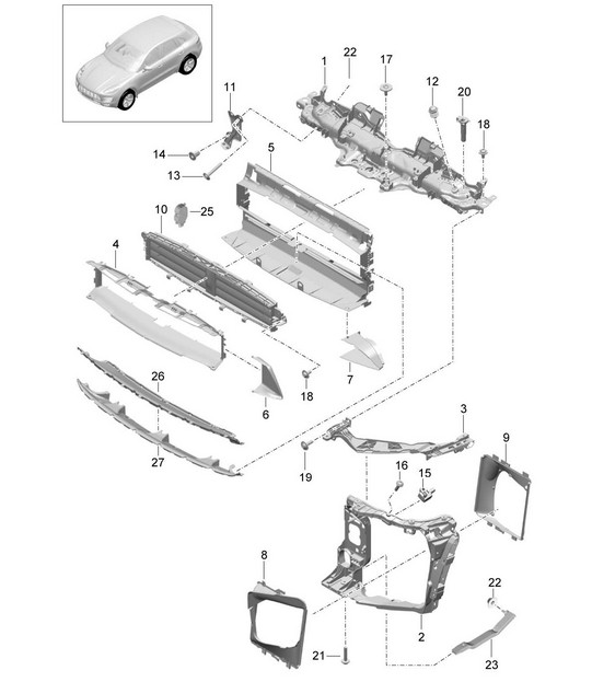 Carrier / Cooler for coolant / Air guide and lock carrier 95B.1 Macan 2014-18