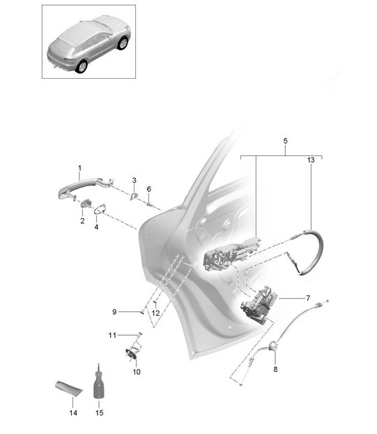 Door handles / Door lock - REAR - 95B.1 Macan 2014-18
