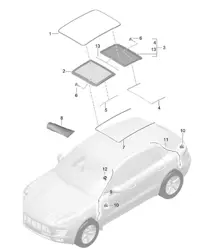 Toit en verre / Accessoires / Couvercle / Tuyau d'évacuation d'eau (PR:3FU) 95B.1 Macan 2014-18