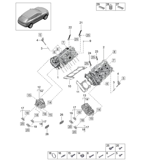 气缸盖 - PR:TV8 + GP2 - 95B (II / III) Macan 2.9L 2019 - 2024
