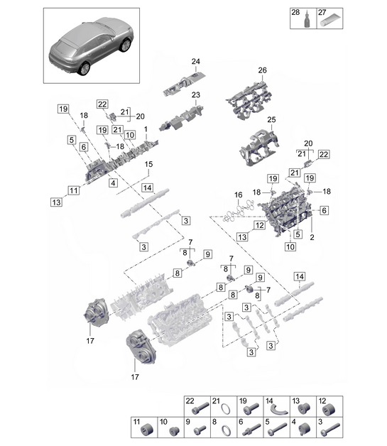 Kleppendeksel / Geluidsdemper / Accessoires - PR:TV8 + GP2 - 95B (II / III) Macan 2.9L 2019 - 2024