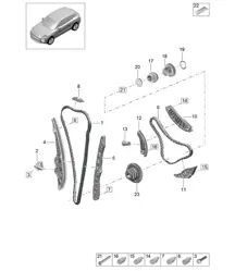 Timing chain / Slider rail /  Chain tensioner - PR:T2B - 95B (II / III) Macan 2.0L 2019 - 2024
