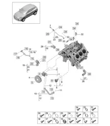 Coolant pump / Thermostat housing / Coolant hose / Breather line - Model: DLZ,DLZB, DGR,DGRB, DGR,DGRC - 95B (II / III) Macan 2.9L  2019 - 2024