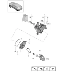 Coolant regulator / Coolant pump / Connector nozzle - PR:T2G -  95B (II / III) Macan 2.0L 2019 - 2024