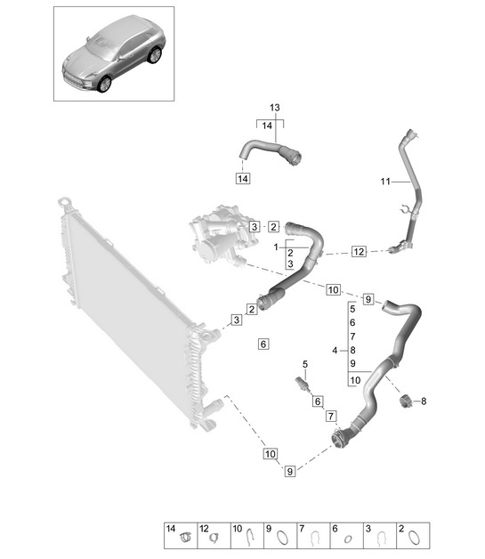 Système de refroidissement du liquide de refroidissement / Partie avant - PR:T2B - 95B (II / III) Macan 2.0L 2019 - 2024