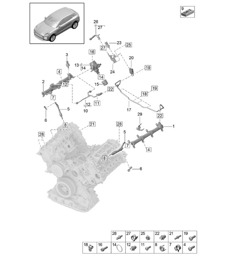 Fuel connection pipe / High-pressure injector / High-pressure pump - Model: DLZ,DLZB, DGR,DGRB, DGR,DGRC - 95B (II / III) Macan 2.9L / 3.0L 2019 - 2024