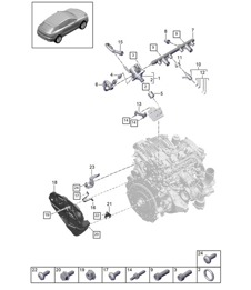 Fuel collectio pipe / High-pressure injector / High-pressure pump - PR:T2B - 95B (II / III) Macan 2.0L 2019 - 2024