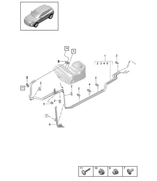 Diagram 201-100 Porsche Macan (95B) MK1 (2014-2018) Fuel System, Exhaust System