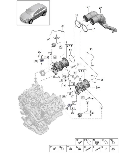 Diagram 202-000 Porsche Cayman 987C / 981C (2005-2016) Sistema di alimentazione, sistema di scarico