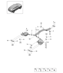 Sistema di scarico / Silenziatore anteriore / Silenziatore posteriore - PR:0P0, 0P3, 0P6 + T9I - 95B (II / III) Macan 3.0L 2019 - 2024