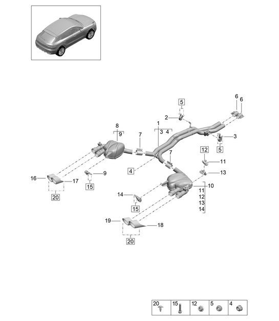 Diagram 202-330 Porsche Macan (95B) MK2 2019-2021 Fuel System, Exhaust System