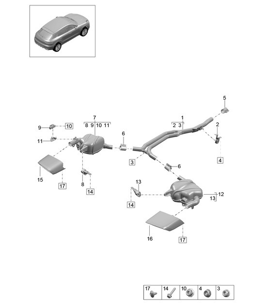 Diagram 202-340 Porsche Macan (95B) MK2 2019-2021 Fuel System, Exhaust System