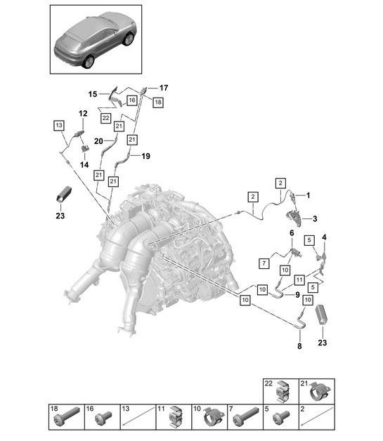 Diagram 202-405 Porsche Macan (95B) MK2 2019-2021 Fuel System, Exhaust System