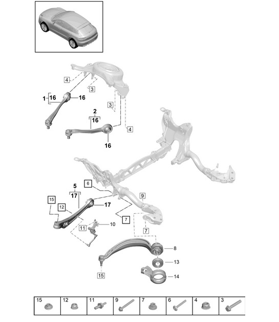 Braccio oscillante / Guida / Sensore di livello - PR:1BA, 1BH, 1BK - 95B (II / III) Macan 2019 - 2024