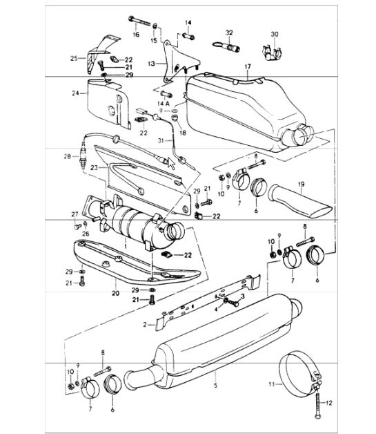 exhaust system: muffler, catalytic converter 964 M64.01/02/03 1989-94