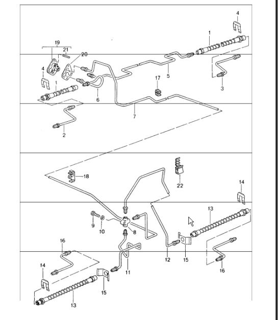 brake lines, front axle, underbody, rear axle 964 1989-94