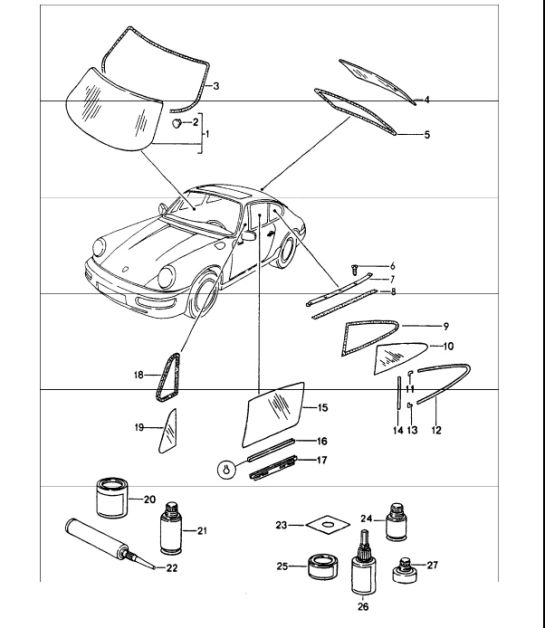 window glazing 964 COUPE 1989-94