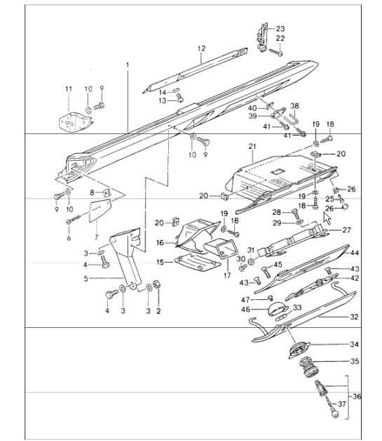 knee protection strip airbag for cars with glove compartment cover locking device centre for LEFT _HAND DRIVE cars 964 1989-94