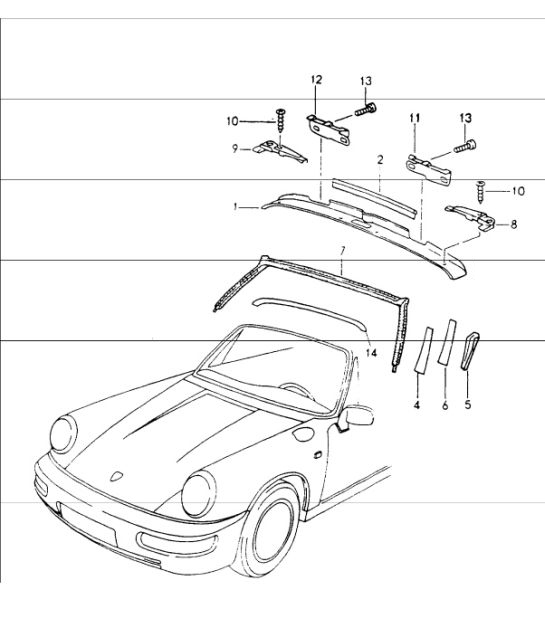 windscreen frame accessories 964 TARGA/CABRIO 1989-94