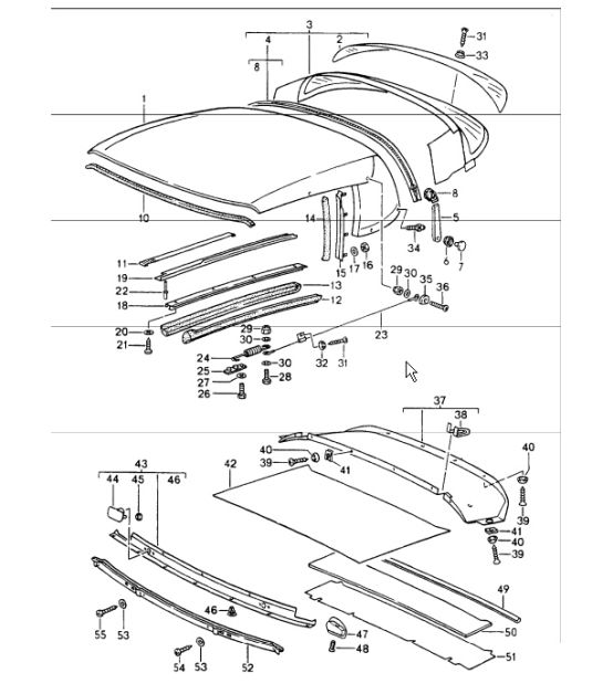 convertible top covering seal single parts 964 CABRIO 1989-94