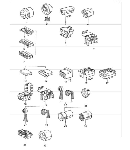 connector housing 5-pole, 6-pole and 7-pole 964 1989-94