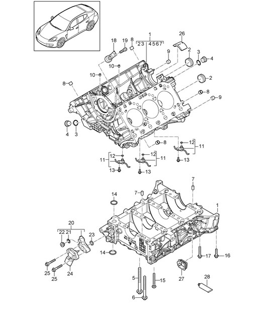 Crankcase housing / Individual parts (Model: CWDA,CWD, CWFA,CWF PR:338) Panamera 970 (G1) 3.0L 2014>>