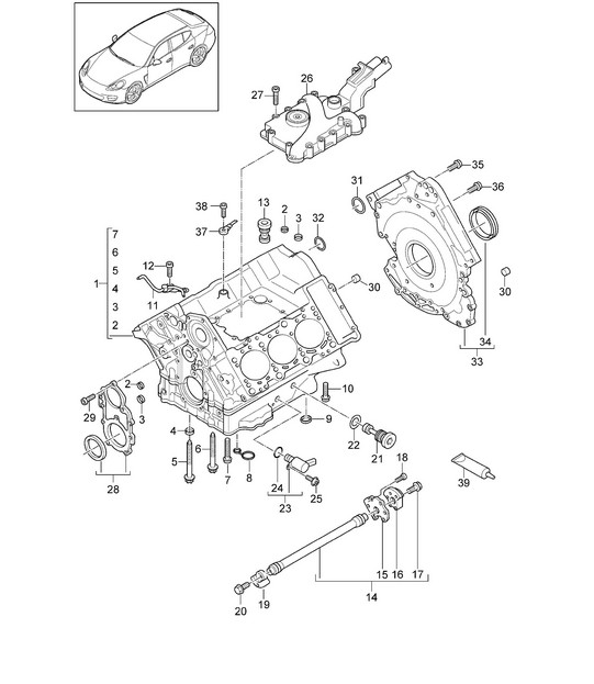 Alloggiamento basamento / Parti singole (Modello: CGEA,CGE, CGFA) Panamera 970 (G1) 3.0L HYBRID 2012-16