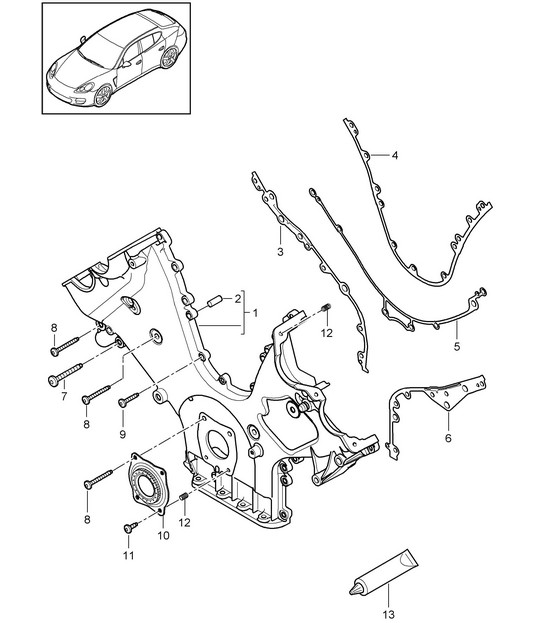 Couvercle pour chaîne de distribution / Bride d'étanchéité (Modèle: 4820,4840, 4870,CXPA, CXRA,CXR, CWBA,CWB, CWCA,CWC) Panamera 970 (G1) 4.8L 2010-16
