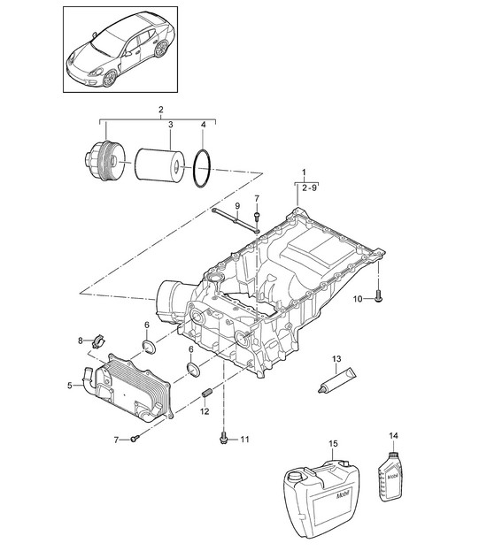 Oliegeleidend huis / oliefilter / warmtewisselaar (model: 4620,4640, CWAA,CXNA) Panamera 970 (G1) 3.6L 2010-16