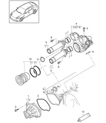 Coolant pump / Thermostat housing (Model: CWDA,CWD, CWFA,CWF) Panamera 970 (G1) 3.0L 2014>>
