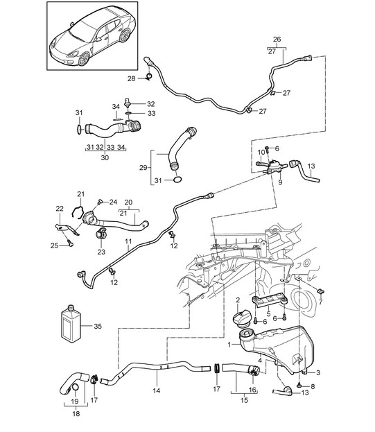 Système de refroidissement du liquide de refroidissement / Vase d'expansion du liquide de refroidissement (Modèle: CGEA,CGE, CGFA) Panamera 3.0L HYBRID 2012-16
