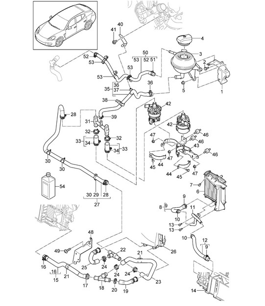 Système de refroidissement / Vase d'expansion du liquide de refroidissement (Modèle: CGEA,CGE, CGFA) Panamera 970 (G1) 3.0L HYBRID 2014>>