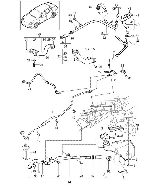 Système de refroidissement du liquide de refroidissement / Vase d'expansion du liquide de refroidissement (Modèle: CRCC,CRCB, CWJA) Panamera 970 (G1) 3.0L DIESEL 2012-16