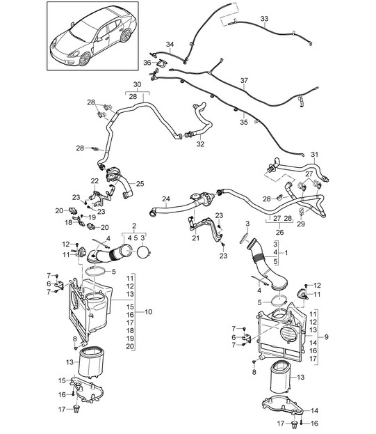 Appendice / Sistema di filtraggio dell'aria (Modello: 4840,CXPA, CXRA,CXR+ PR:015) Panamera 970 (G1) 4.8L GTS 2010-16