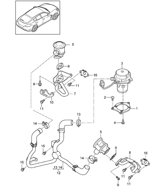 Système de purification des gaz d'échappement avec. injection d'air secondaire (Modèle: CWDA,CWD, CWFA,CWF) Panamera 970 (G1) 3.0L 2014>>
