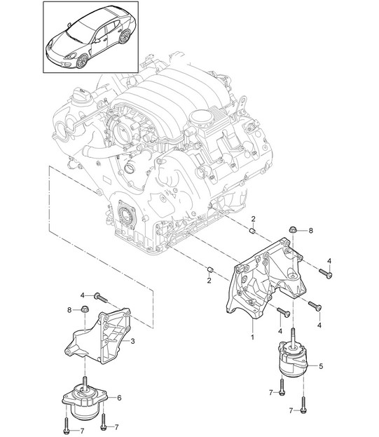 Engine suspension / Console for engine mounting / Engine mounting (Model: 4620,CWAA, CXNA+ PR:338) Panamera 970 (G1) 3.6L 2010-16