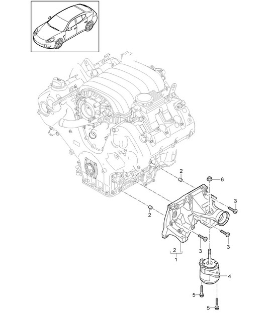 Engine suspension / Console for engine mounting / Engine mounting (Model: 4640,CWAA, CXNA+ PR:339) Panamera 970 (G1) 3.6L 2010-16