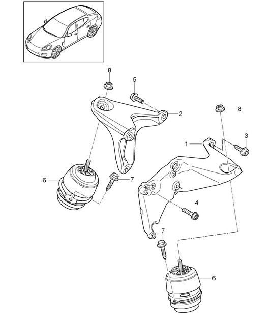 Sospensione motore/Console per supporto motore/Supporto motore (Modello: CGEA,CGE, CGFA) Panamera 970 (G1) 3.0L HYBRID 2012-16