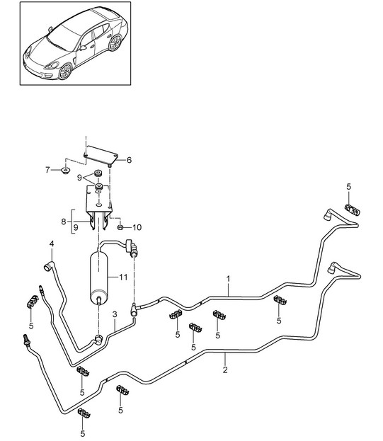 Système d'alimentation / Conduite de carburant / Filtre à carburant / Dessous de caisse (Modèle: CRCC,CRCB, CWJA) Panamera 970 (G1) 3.0L DIESEL 2012-16