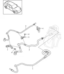 Fuel system / Fuel line / Engine compartment (Model: 4620,4640, 4820,4840, 4870,CWAA, CXNA,CWDA, CWD,CWFA, CWF,CXPA, CXRA,CXR, CWBA,CWB, CWCA,CWC) Panamera 970 (G1) 2010-16
