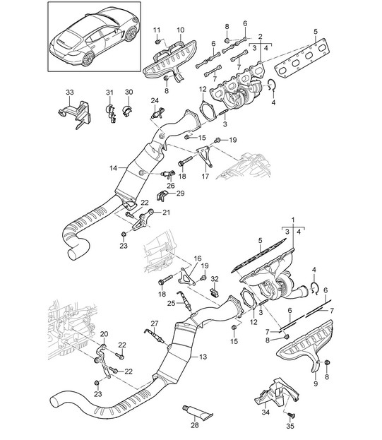 Uitlaatsysteem / Uitlaatgasturbocompressor / Katalysator / Lambdasonde (Model: 4870,CWBA, CWB,CWCA,CWC) Panamera 970 (G1) 4.8L Turbo 2010-16