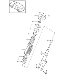 Federung / Stoßdämpferbein (PR:029, Standardfahrwerk) Panamera 970 (G1) 2010-16