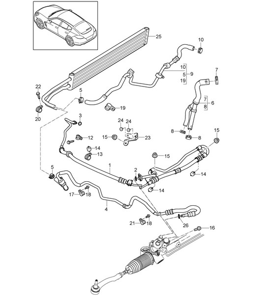 动力转向 / 管路 / 油冷却器 (型号：4620,4640, 4820,4840, 4870+ PR:351) Panamera 970 (G1) 3.6L / 4.8L >>2013