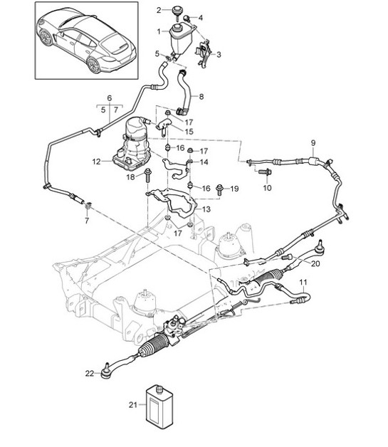 Diagram 403-018 Porsche Cayman S 3.4L 987C 2005-2008 Vooras, besturing 