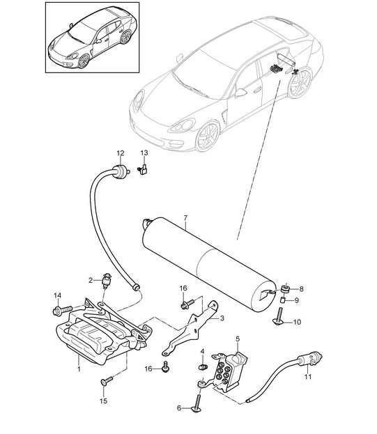 Suspensión adaptativa / Compresor / Acumulador de presión / Sensor de acelerador (PR:350,351, 354,355) Panamera  